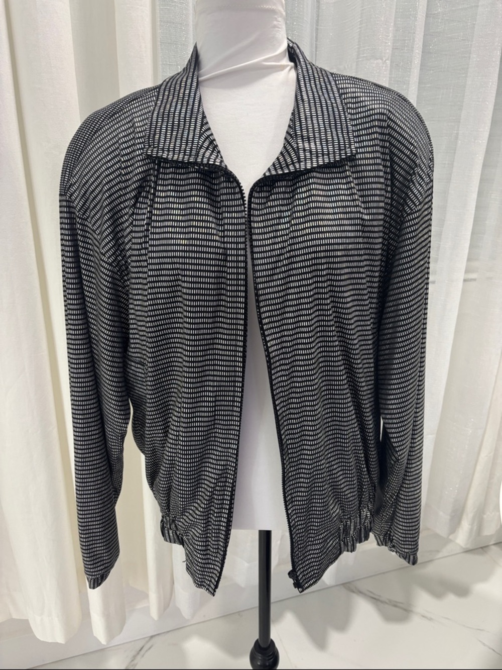 Marshall Rousso Black and White Patterned Zip-Front Jacket